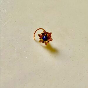 gold and lapis nose stud flower, set of 3
